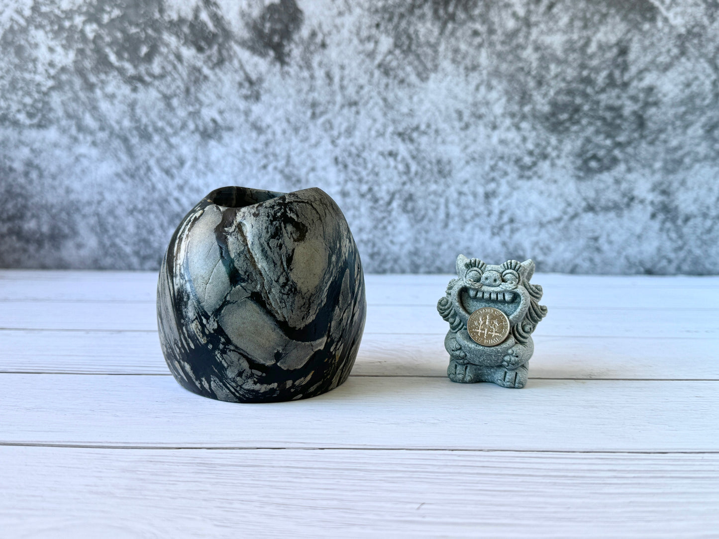 "Ink Marble" - Handmade Natural Riverstone Vase
