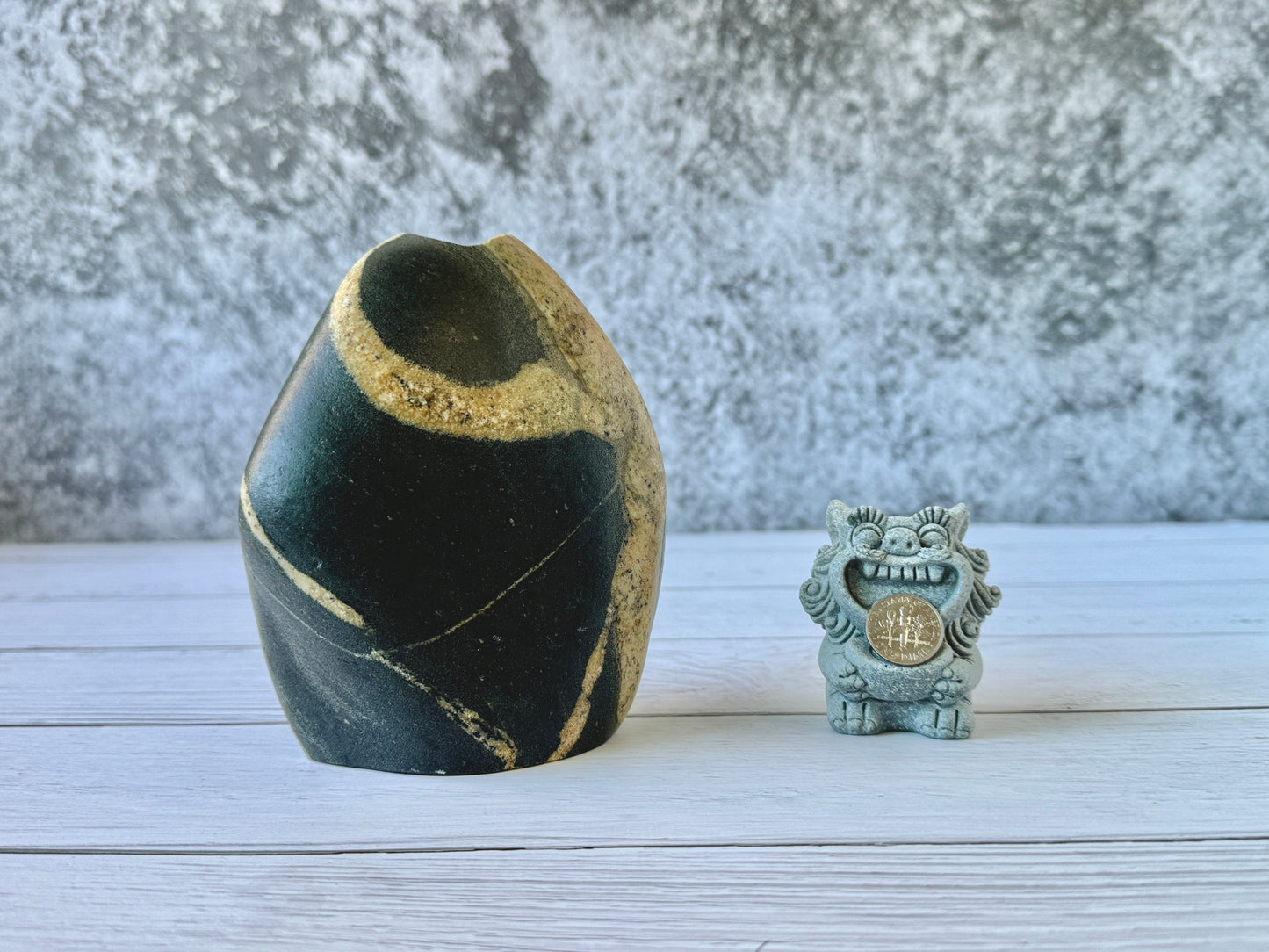 "Noir and Blanc" - Handmade Natural Riverstone Vase