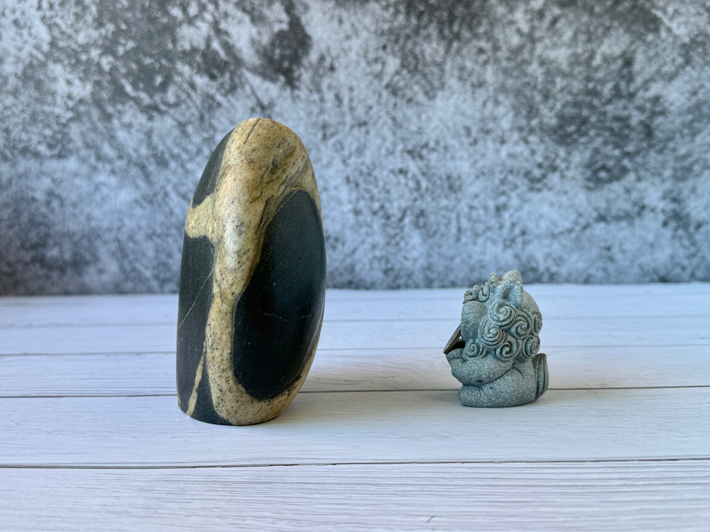 "Noir and Blanc" - Handmade Natural Riverstone Vase