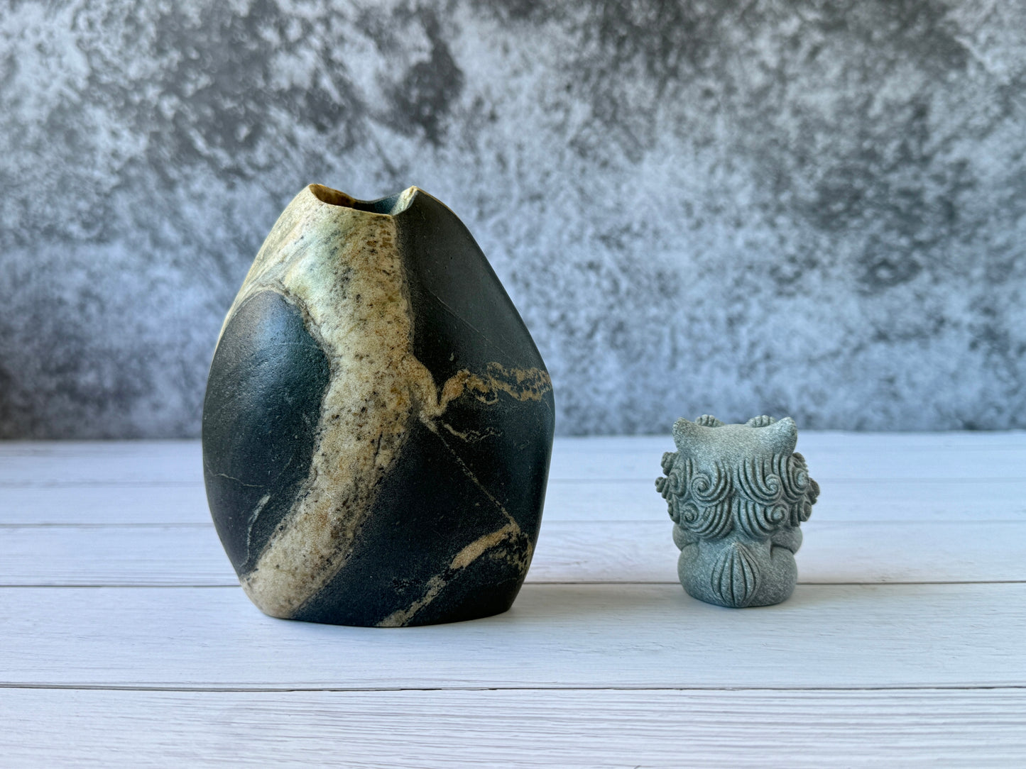 "Noir and Blanc" - Handmade Natural Riverstone Vase