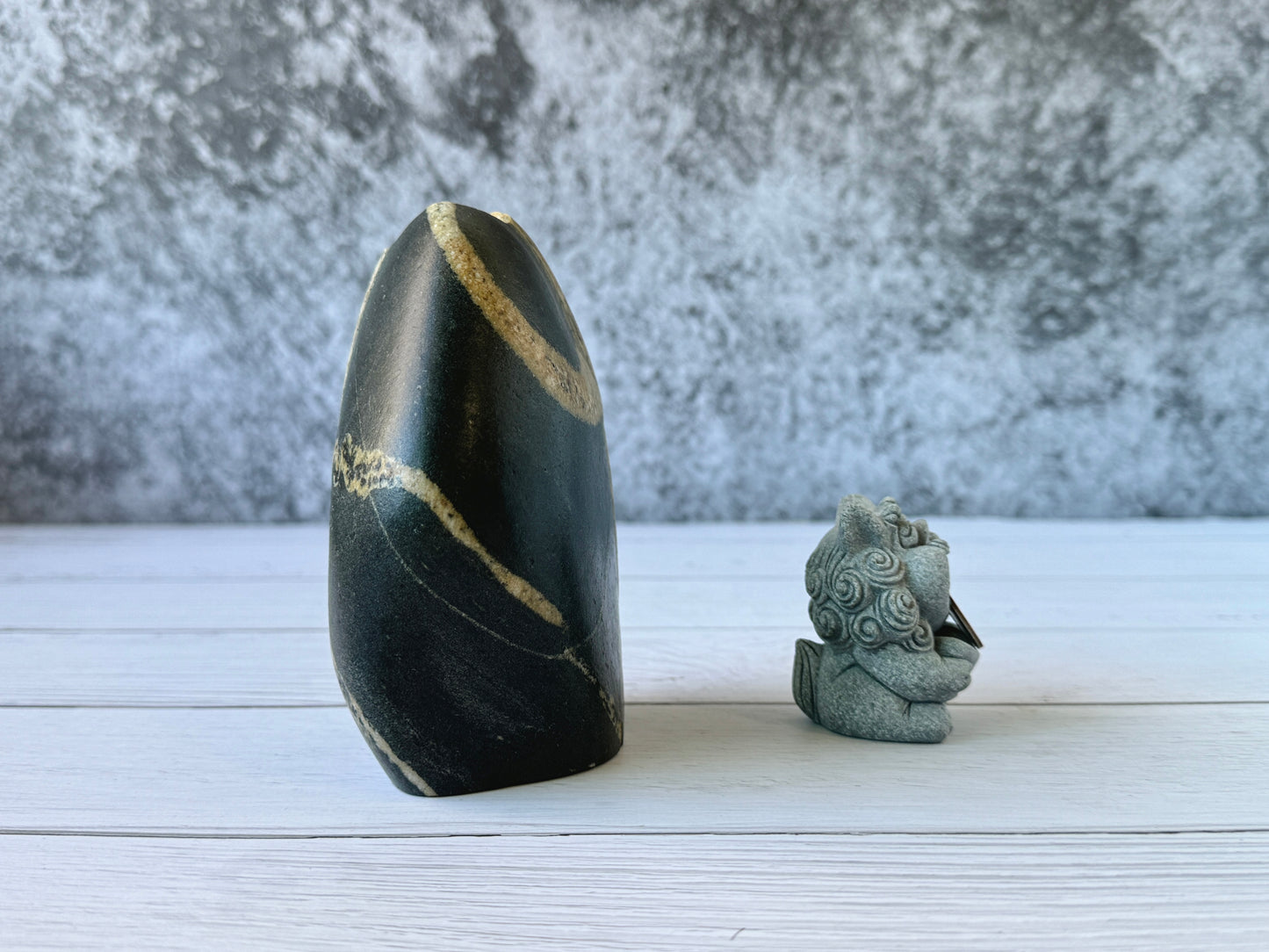 "Noir and Blanc" - Handmade Natural Riverstone Vase