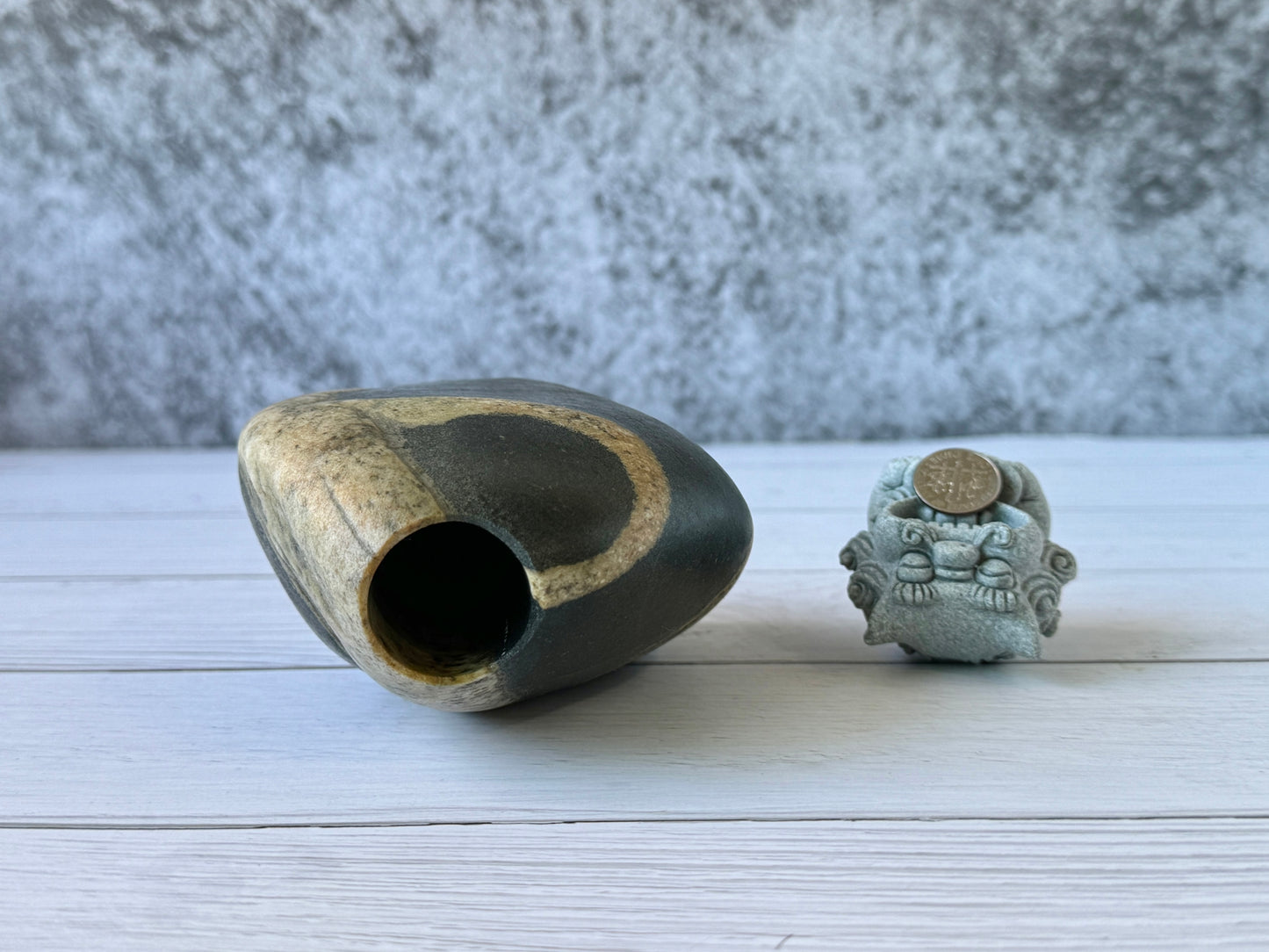 "Noir and Blanc" - Handmade Natural Riverstone Vase