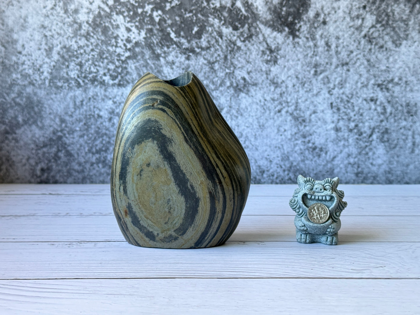 "Ink Ripples"- Handcrafted Natural Riverstone Vase