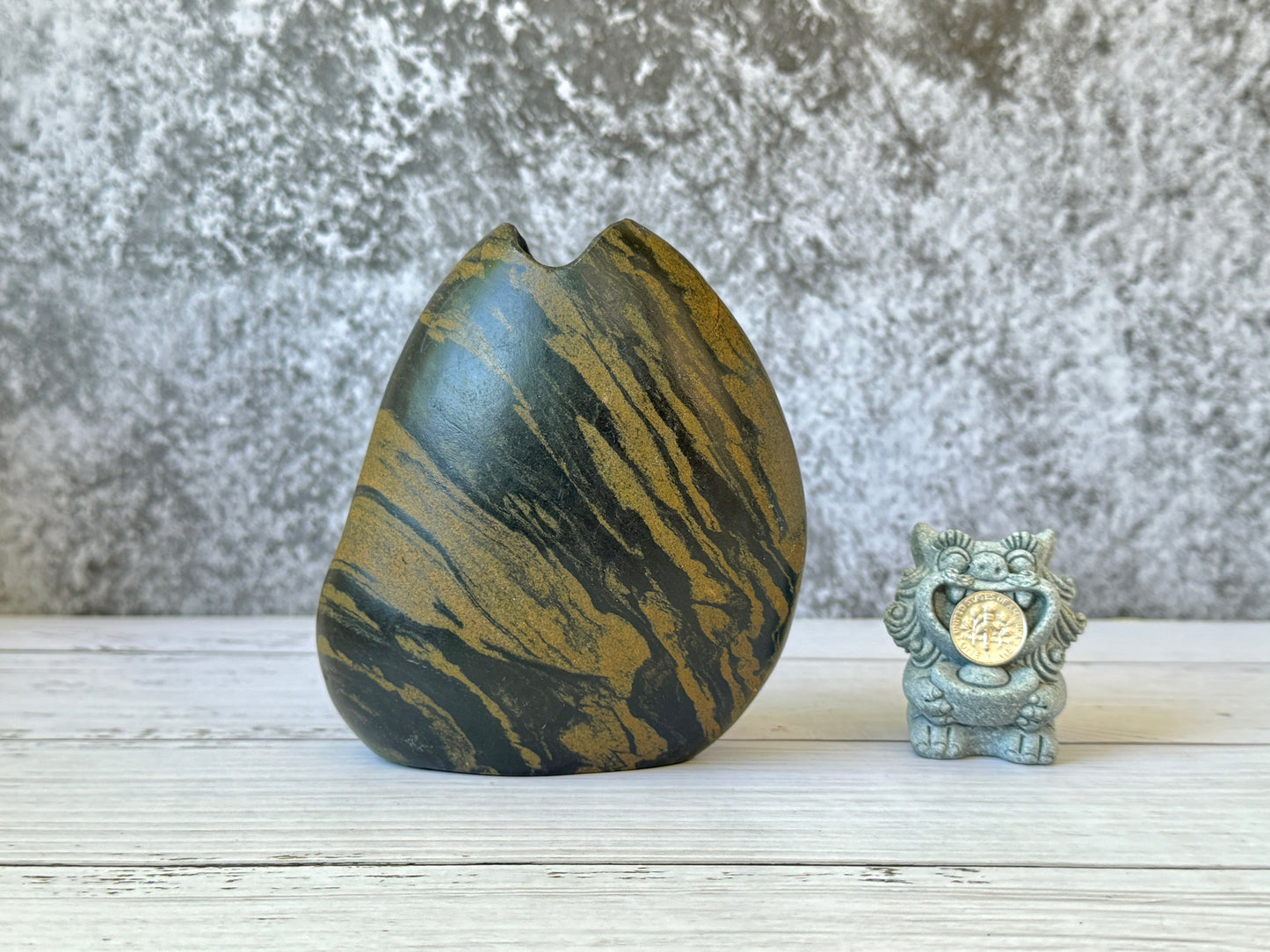 "Tiger's Charm" - Handmade Natural Riverstone Vase