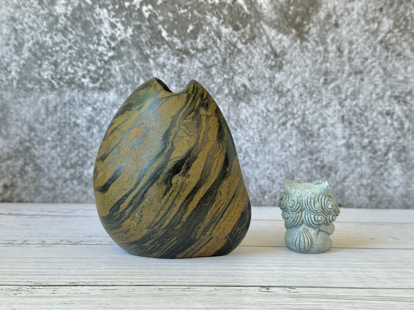 "Tiger's Charm" - Handmade Natural Riverstone Vase