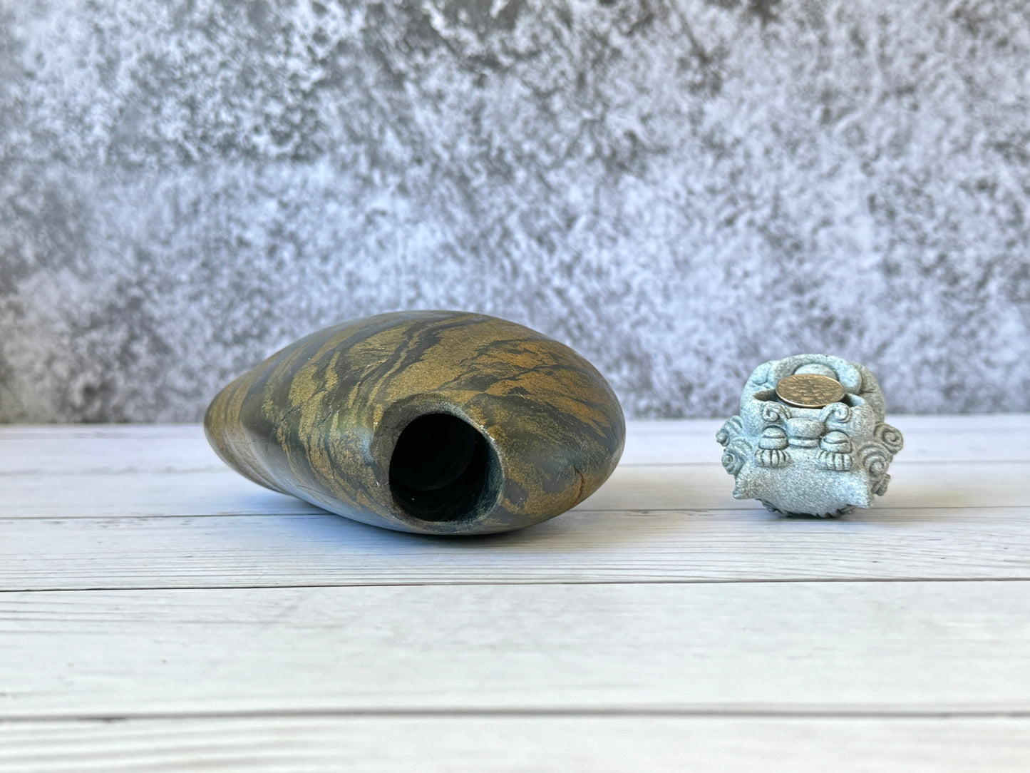 "Tiger's Charm" - Handmade Natural Riverstone Vase
