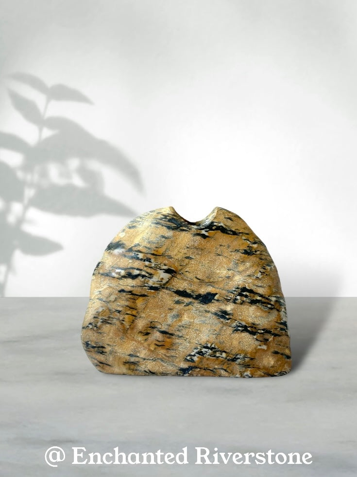 "Tiger’s Watch" - Handmade Natural Riverstone Vase