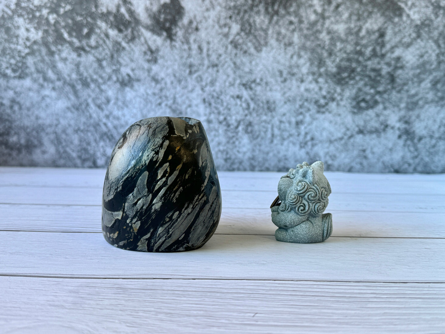 "Ink Marble" - Handmade Natural Riverstone Vase