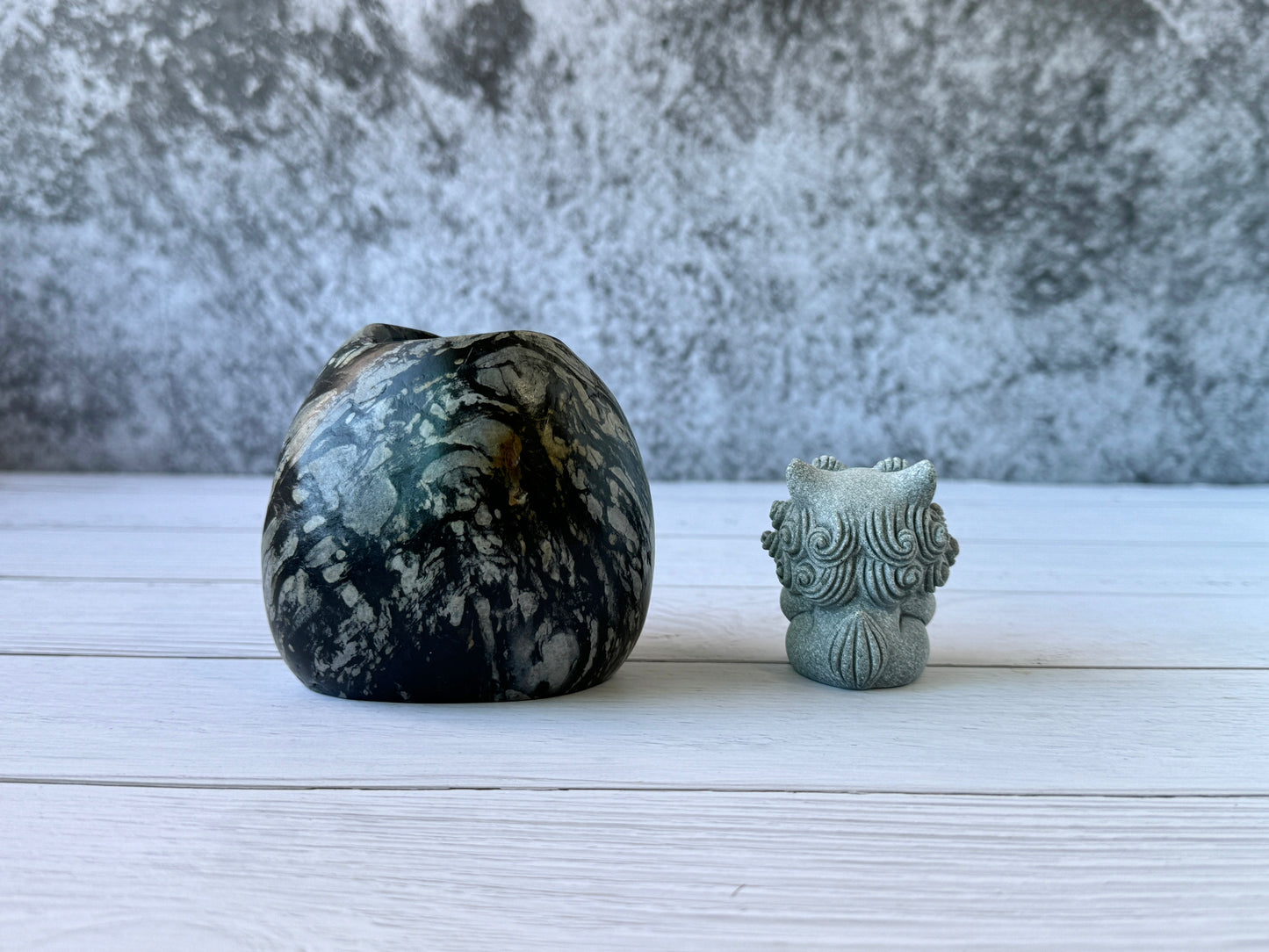 "Ink Marble" - Handmade Natural Riverstone Vase
