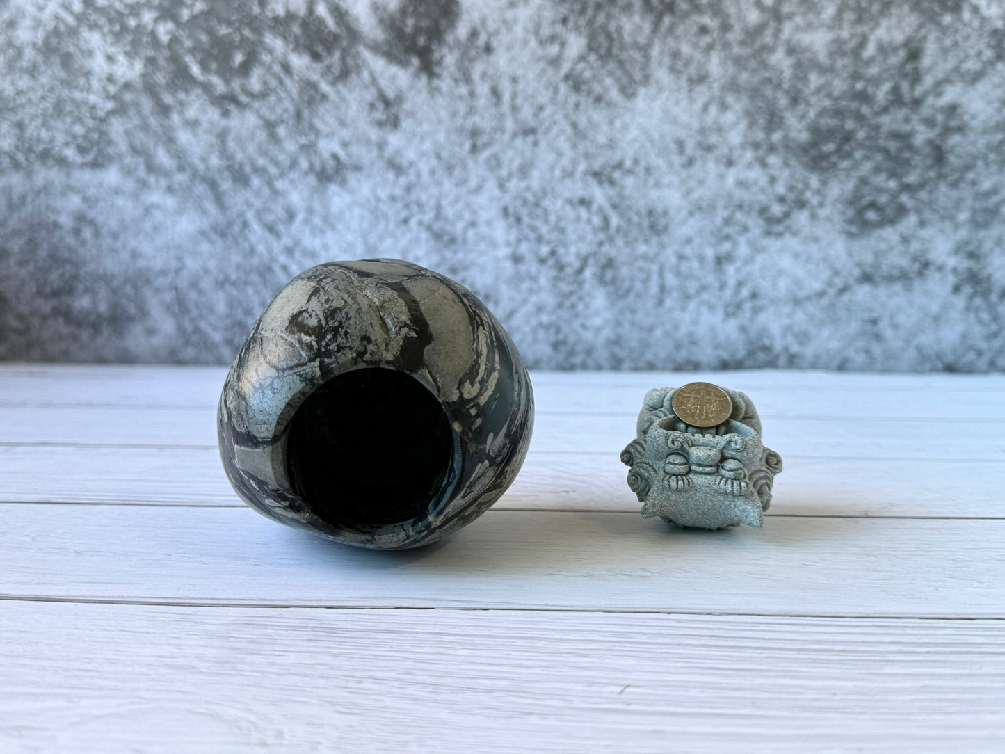 "Ink Marble" - Handmade Natural Riverstone Vase