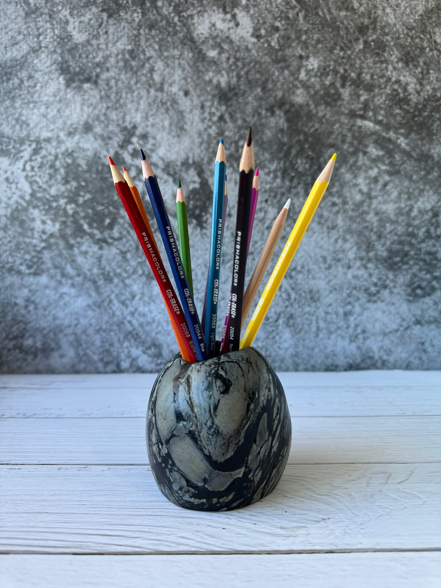 "Ink Marble" - Handmade Natural Riverstone Vase