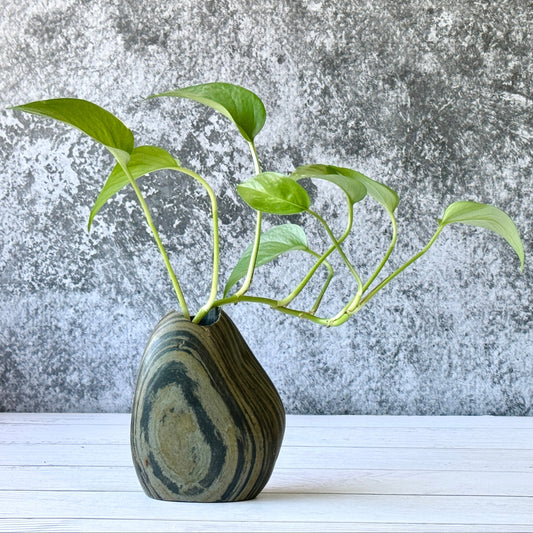 "Ink Ripples"- Handcrafted Natural Riverstone Vase