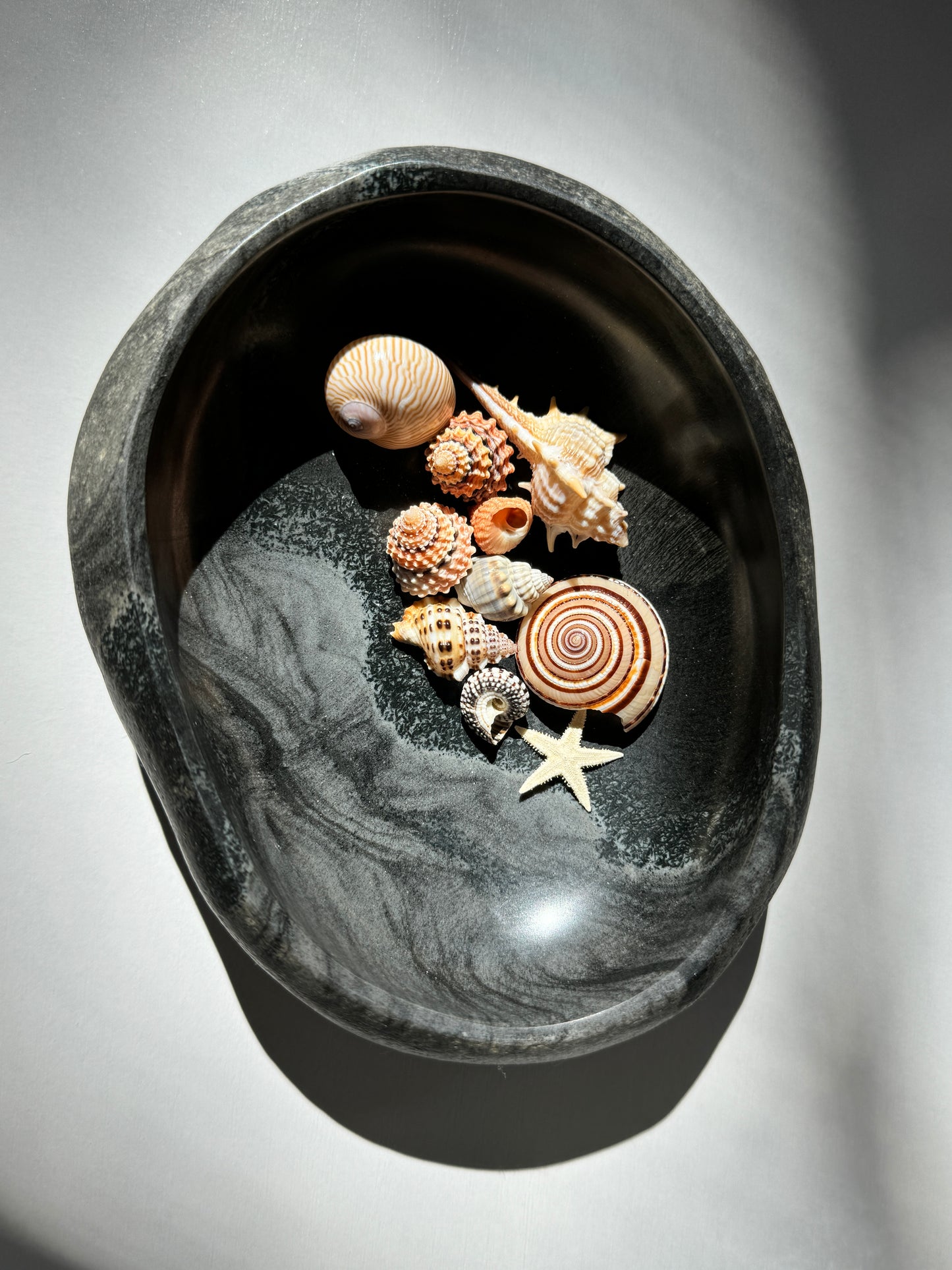 "Black Sand Beach" - Handcrafted stone bowl | Riverstone dish | Rock plate | Serving tray | Catch-all | Trinket tray | Birdbath
