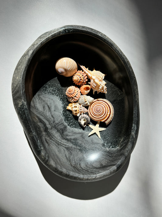 "Black Sand Beach" - Handcrafted stone bowl | Riverstone dish | Rock plate | Serving tray | Catch-all | Trinket tray | Birdbath