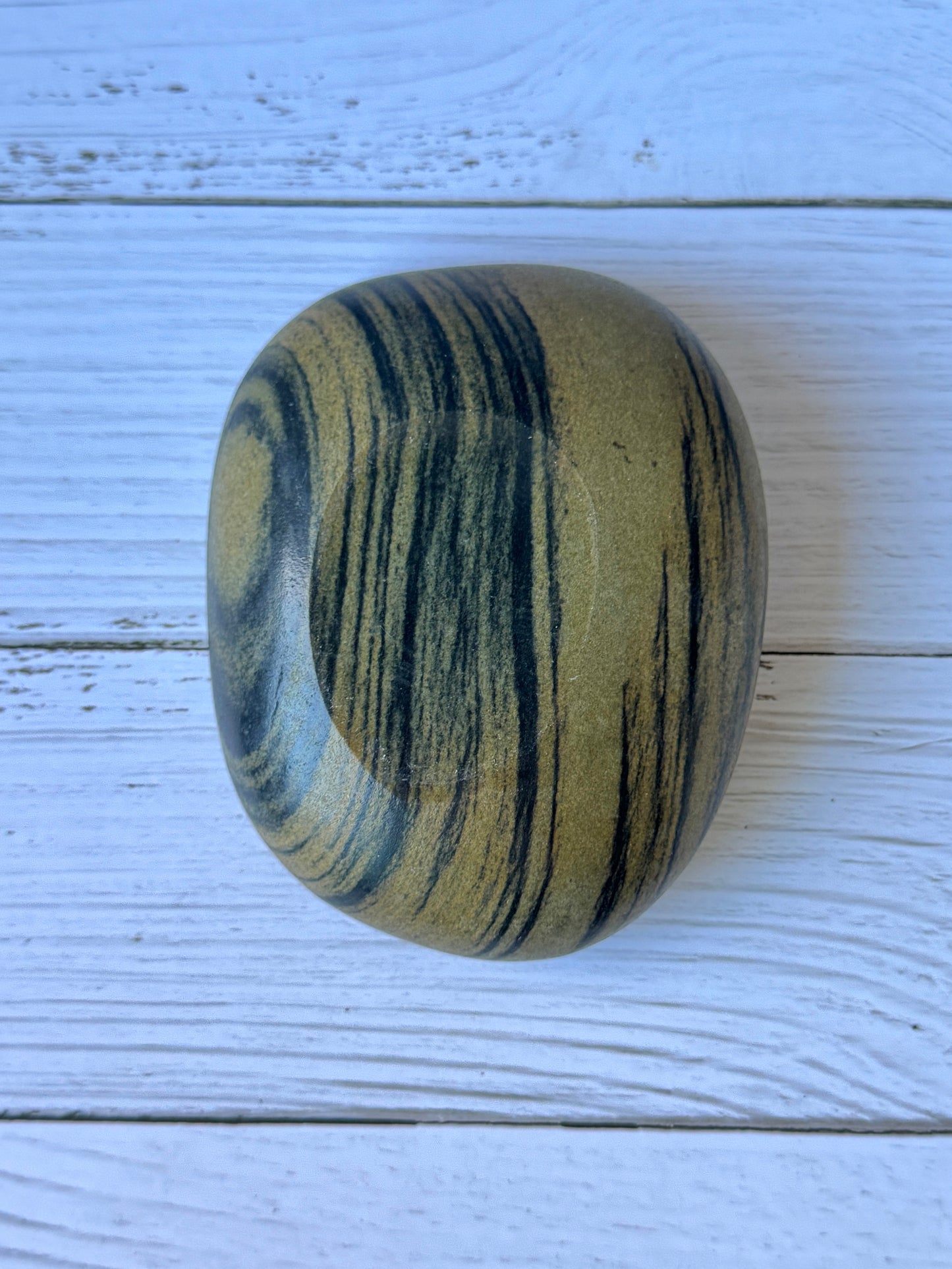 "Verdant Whorls" - Handcrafted stone bowl | Riverstone dish | Rock plate | Jewelry Dish | Serving tray | Catch-all | Trinket tray | Bird feeder