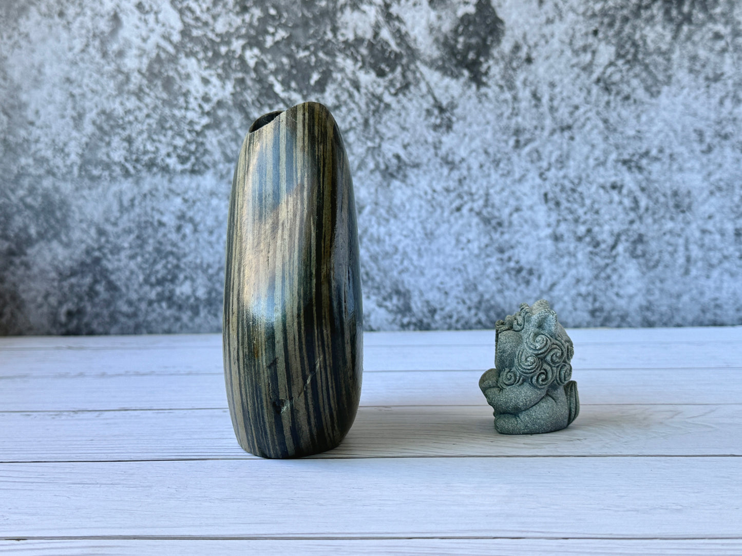"Ink Ripples"- Handcrafted Natural Riverstone Vase