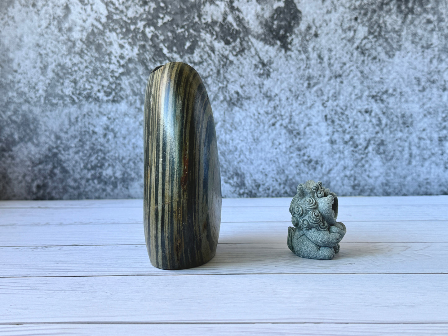 "Ink Ripples"- Handcrafted Natural Riverstone Vase