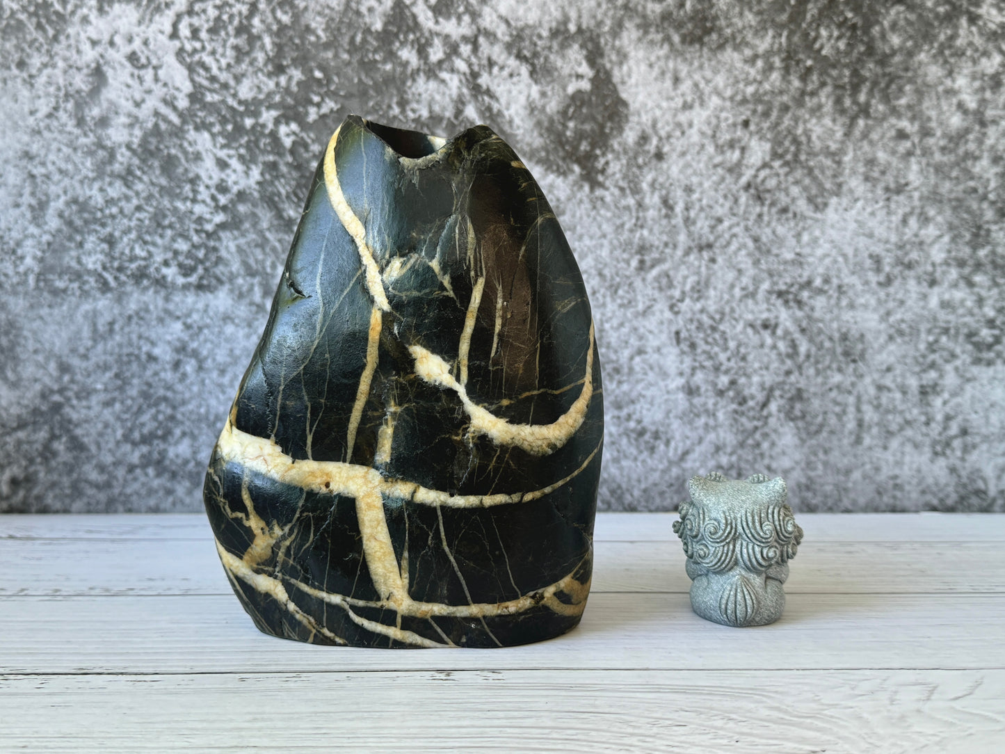 "Golden Strata" - Handmade Natural Riverstone Vase