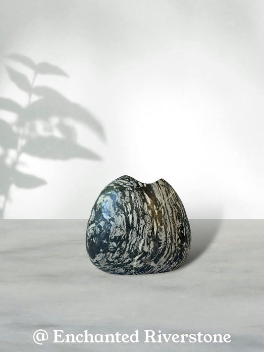 "Moonlit Tide" - Handmade Natural Riverstone Vase