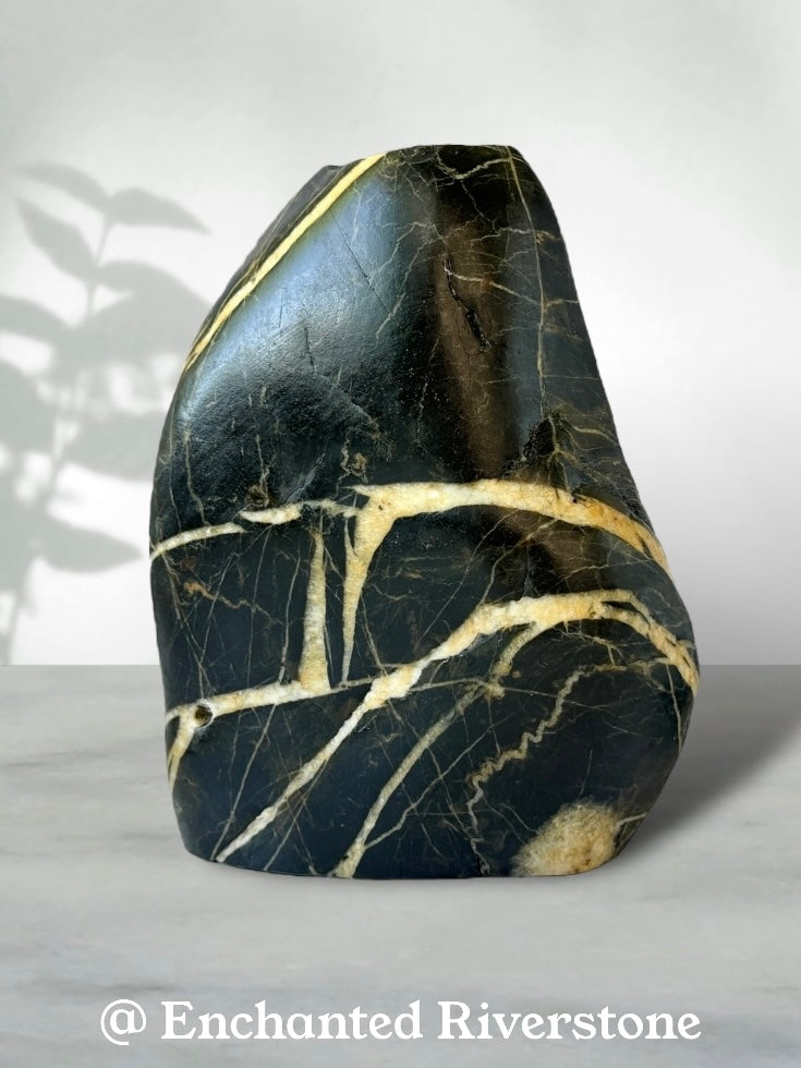 "Golden Strata" - Handmade Natural Riverstone Vase