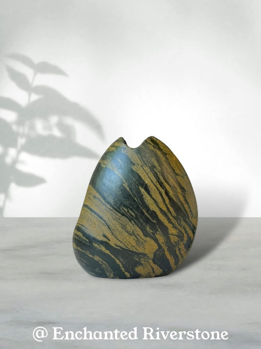 "Tiger's Charm" - Handmade Natural Riverstone Vase