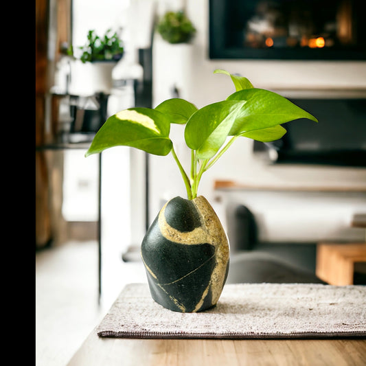 "Noir and Blanc" - Handmade Natural Riverstone Vase