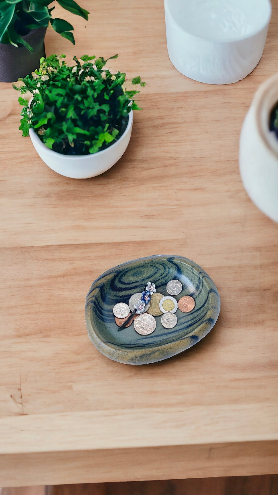 "Verdant Whorls" - Handcrafted stone bowl | Riverstone dish | Rock plate | Jewelry Dish | Serving tray | Catch-all | Trinket tray | Bird feeder