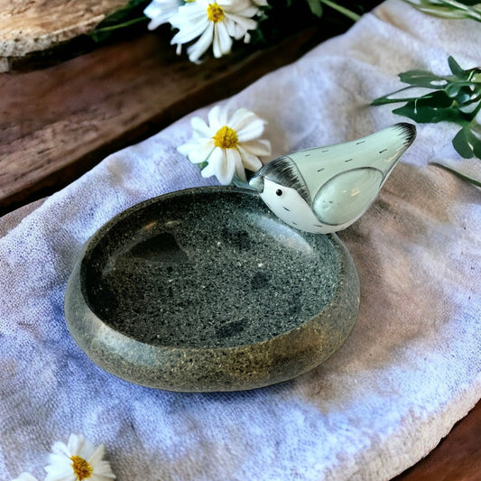 "New Moon" - Handcrafted stone bowl | Riverstone dish | Rock plate | Serving tray | Catch-all | Trinket dish | Bird feeder