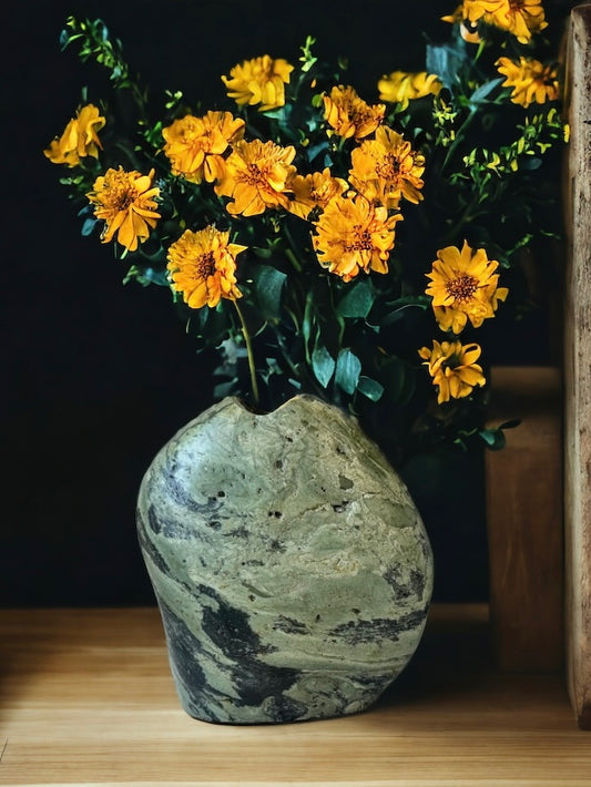 "Mystic Green" - Handmade Natural Riverstone Vase | Bud vase | Rock art