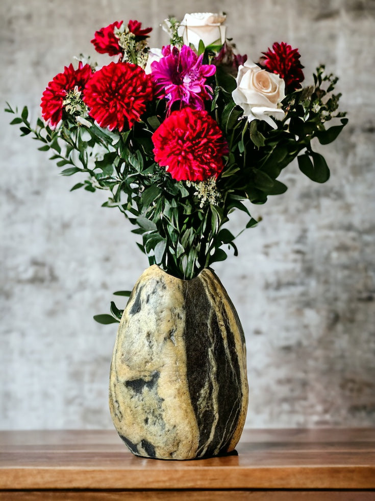 "Sunflower Seed" - Handmade Natural Riverstone Vase